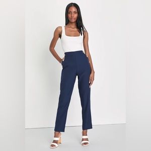 Lulus Composed Charm Navy Blue Slim Fit High-Waisted Trousers Pants XS